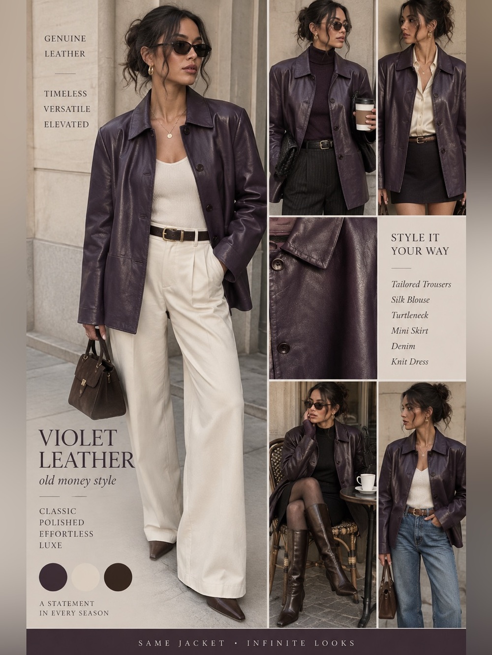 VALERIE STEVENS GENUINE Violet Leather Jacket